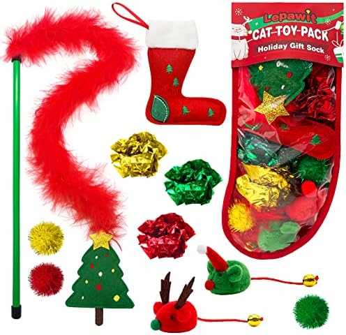 Christmas Cat Toys, 10 Pack Catnip & Feather Toys for Indoor Cats by Lepawit