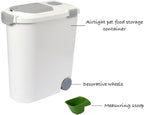 Ashfield & Harkness Airtight Pet Food Storage Container, Holds 30 Lbs | BPA-free HDPE, silicone airtight seal, scoop included, slim white/grey design, 17.5"x9.5"x20", for dog, cat & bird food