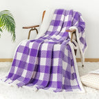 Touchat Sherpa Plaid Twin Blanket 60" X 70", Fuzzy Fluffy Soft Cozy Throw Blanket, Twin Size Plush Fleece Flannel Plush Microfiber Blanket for Couch Bed Sofa (PurpleWhite) - Image 5