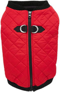Gooby Fashion Vest Dog Jacket - Red, Medium - Warm Zip Up Bomber Vest with Dual D Ring Leash - Winter Water Resistant Small Dog Sweater