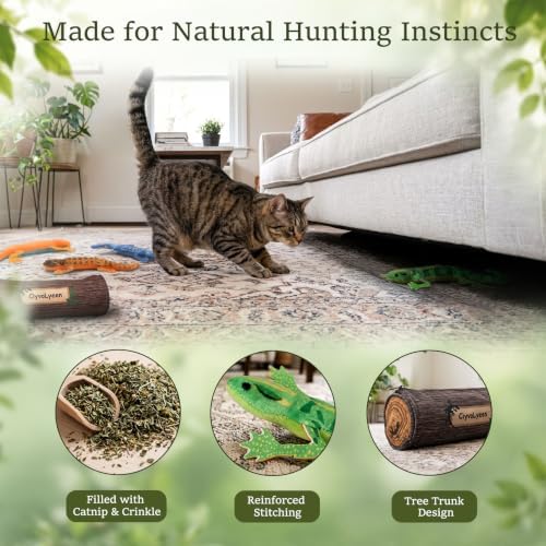 CiyvoLyeen Plush Lizard Catnip Toys with Tree Trunk-shaped Pouch 5 Pack - Image 3
