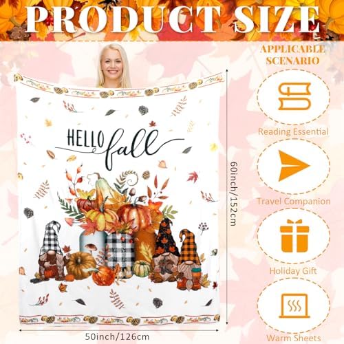 Breling Fall Pumpkin Gnome Flannel Throw Blanket 60"x50" Cozy Couch - Image 2