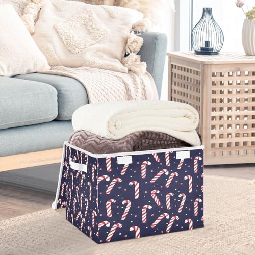 Bolaz Storage Bins with Lids and Handles,Christmas Candy Cane Pattern Storage Box Basket with Cover Collapsible Organizer Containers for Home Closet, Shelves - Image 5