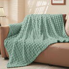 BEDELITE Sage Green Checked Fleece Twin Throw Blanket for Bed, 60x80 Inch - Image 2