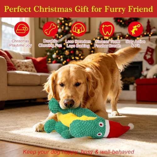IOKHEIRA Christmas Dog Toys, Plush Squeaky Crocodile, Dog Christmas Toy - Image 4