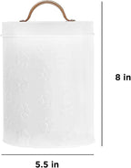 Amici Home Small Dog Treat Container Airtight, 8” Tall x 5.5” Round, White Embossed Puppy Paws Print, Storage Jar Canister for Cats, Small Animals, Gifts for Pet Owners, White