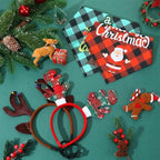 Paterr 12 Pcs Christmas Dog Bandanas, 6 Reindeer Headband 6 Plaid Scarf - Image 5