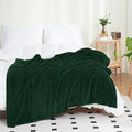 Puncuntex Fleece Throw Blanket Dark Green 90"×90" with Square Grid Design by Puncuntex