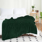 Puncuntex Fleece Throw Blanket Dark Green 60"×80" with Square Grid Design - Image 2