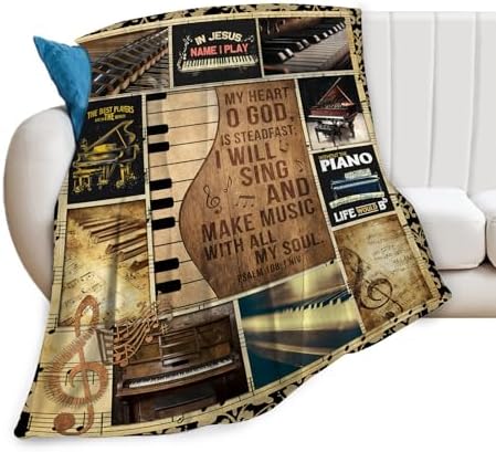 Vintage Piano Blanket Music Throw Blankets Decor Stuff Cozy Flannel Fleece Soft Plush Fuzzy Warm Lightweight Bedding Gifts for Women Girls Kids 80"X60" by Unknown