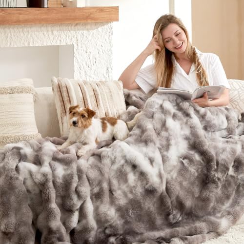 COZY KISS Faux Fur Blanket, Dog Blanket for Couch, 40"x60", Tie-Dye Gray - Image 3
