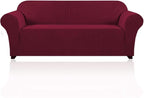 Stretch Sofa Cover Slipcover Couch Covers for 3 Cushion Couch Furniture Protector Sofa Covers with Non Slip Elastic Bottom Dogs Pet Friendly Fitted(Large Sofa 90"-100",Burgundy Red)