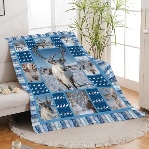 Reindeer Blanket for Girls Women Boys Men Adults Kids Soft Cozy Fleece Deer Moose Throw Blankets Gifts Warm Flannel Plush Lightweight Decor for Couch Bed Sofa 60"X50" - Image 3