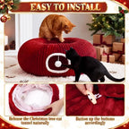 Christmas Tree Cat Tunnel 36 in Donut Bed, Red, Flannel, Corduroy - Image 5