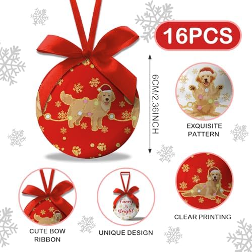 Golden Retriever Christmas Decor - Dog Christmas Tree Decorations Golden Retriever Ornament Hanging Balls, Cute Decorations Ball 2.36 Inch for Xmas Tree Party Home Holiday，Xmas Gifts Set of 16Pcs - Image 2