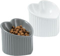 5.5 in Ceramic Raised Tilted Cat Food Bowls 2 Pack | Elevated, Love Heart Shape, Slanted, Stress Free, Feeding Dishes, Protect Pet's Spine, Reduce Neck Burden, White&Grey