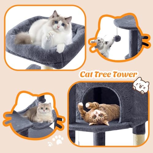 DUMOS 44 in Cat Tree Tower with Natural Sisal Scratching Posts - Image 6