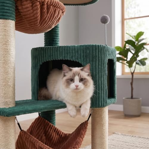 YUNIQUE Cat Tree with Cat Condo and Big Hammock, Dark Green - Image 5
