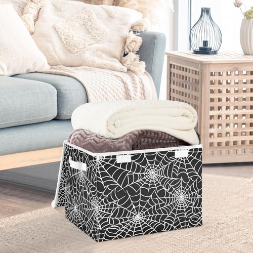 Bolaz Storage Bins with Lids and Handles,Halloween Gray Spider Web Storage Box Basket with Cover Collapsible Organizer Containers for Home Closet, Shelves - Image 5