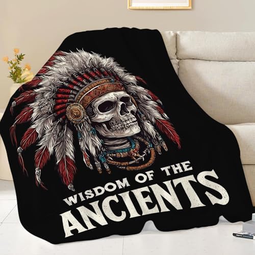 Native American Blanket for Girls Women Boys Men Adults Kids Soft Cozy Fleece Indian Skull Throw Blankets Gifts Warm Flannel Plush Lightweight Decor for Couch Bed Sofa 60"X50" - Image 3