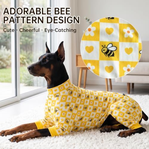 Dog Soft Onesie Pajamas for Large Dogs, All-Season Yellow Bee Print - Image 6