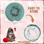 Cat Tunnel Christmas Tree Skirt Cat Bed Indoor 3 ft x 3 ft x 10 Inch Kitten Donut Tunnel with Ball Peekaboo Cave Pet Bed Round Hideaway Holiday Cave Circle Pets Gift(Santa Hat) - Image 2