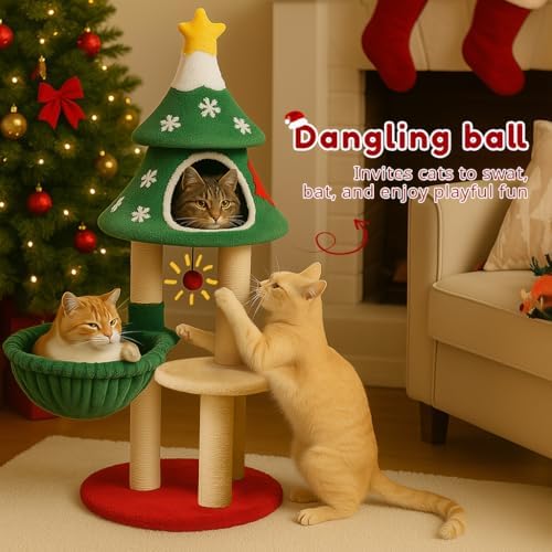 LUCKLIFE 48" Christmas Cat Tree with 2 Condos,Indoor Holiday Pet Tower - Image 3