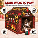 Fireplace Christmas Cat House, Cozy Hideaway with 2 Scratchers & Catnip - Image 2