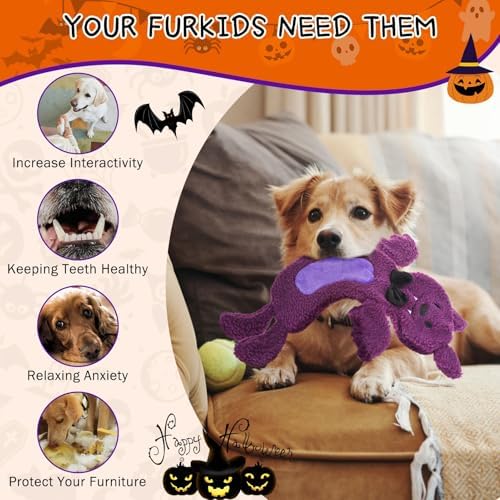 SCENEREAL Stuffless Halloween Dog Squeaky Toys for Small Medium Dogs, Crinkle Puppy Chew Toy, 3 Pack Cute Animals Shape Soft Pet Plush Teething Toys(Skeleton & Pumpkin & Bat) - Image 4