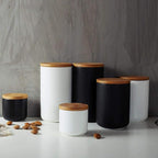 MilkyWay Food Storage Jar Ceramic Canisters With Airtight Seal Lid S 8.7oz | Durable Ceramic Material, Airtight Bamboo Lid, Modern Damp-Proof Design, Ideal For Coffee And Tea(White(S: 8.7oz/260ml))