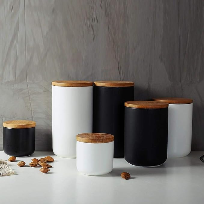 MilkyWay Food Storage Jar Ceramic Canisters With Airtight Seal Lid S 8.7oz | Durable Ceramic Material, Airtight Bamboo Lid, Modern Damp-Proof Design, Ideal For Coffee And Tea(White(S: 8.7oz/260ml))