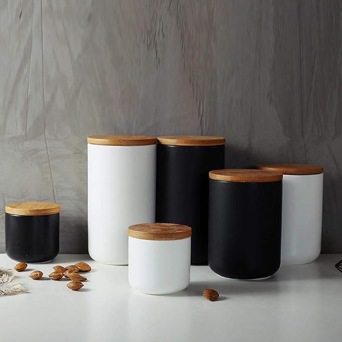 MilkyWay Food Storage Jar Ceramic Canisters With Airtight Seal Lid L 34oz | Durable Ceramic Material, Airtight Bamboo Lid, Modern Damp-Proof Design, Ideal For Coffee And Tea(White(L: 34oz/1000ml))