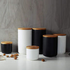 MilkyWay Food Storage Jar Ceramic Canisters With Airtight Seal Lid L 34oz | Durable Ceramic Material, Airtight Bamboo Lid, Modern Damp-Proof Design, Ideal For Coffee And Tea(White(L: 34oz/1000ml))