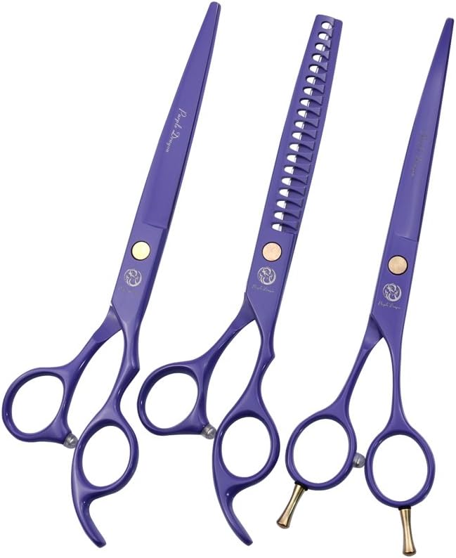 Purple Dragon 7.0 inch Professional Dog Grooming Hair Cutting Scissor | Japan 440C Stainless Steel, for Pet Groomer or Family DIY Use