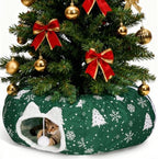 Cat Tunnel Bed Under Christmas Tree, Cat Tunnel Christmas Tree Skirt for Indoor Cats, Donut Tunnel Toys for Multiple & Large Carts, for Kitten, Rabbit, Puppy, Green Snowflake by LVUVXVAV