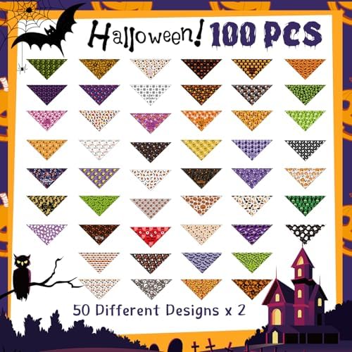 Huhumy 100 Pcs Halloween Dog Bandanas Bulk Pet Scarf Bibs Neckerchief Decor - Image 4
