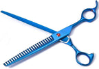 Moontay 8" Professional Dog Grooming Scissors Set of 5 with Pet Comb & Bag | Pet Grooming Chunkers Shears for Dog, Curved Dog Grooming Scissors, Thinning Shears for Dog with Grooming Comb, Blue