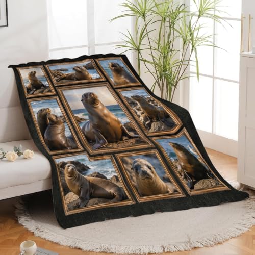 Sea Lion Blanket, Marine Animal Throw Gift for Girls Boys 60"X50" - Image 2