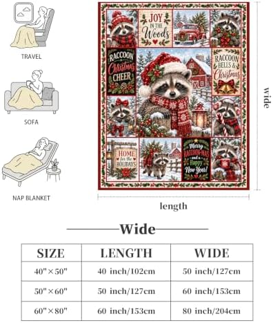 Christmas Raccoon Throw Blanket Snowy Woodland Holiday Gifts 60''x80'' - Image 6