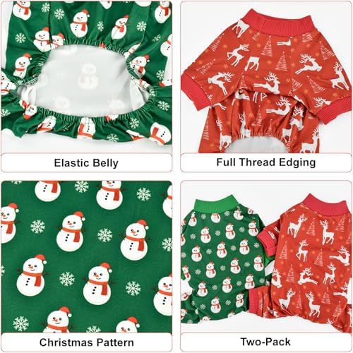 2-Pack Christmas Dog Pajamas Xmas Pet Pjs with Snowman Elk Patterns Christmas Dog Onesie Jumpsuits Jammies Clothes Stretchy Shirts Comfy Outfit Costume Apparel for Small Medium Large Dogs XS - Image 3