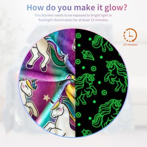 Unicorn Glow in The Dark Blankets for Girls, Kids Blankets for Baby/Toddler, Unicorns Gifts for Girls Age 1-12, Soft Fleece Blanket 40"x 50" - Image 3
