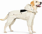 LOVELONGLONG Waterproof Dog Raincoat with Removable Hood – Outdoor Full Body Dog Jacket, Windproof Snowproof Shell Suit – All Season Pet Rain Gear Ivory XXL