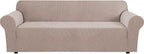 H.VERSAILTEX Stretch Couch Covers for Sofa 1 Piece Slipcovers for Couches and Sofas 3 Seater Couch Cover Feature Thick Checked Jacquard Fabric with Elastic Bottom(Large Sofa 90"-100" Wide, Sand)
