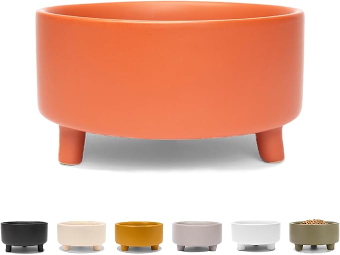Waggo Uplift Ceramic Dog Bowl for Small Medium and Large Breeds - Heavyweight and Durable Pet Food and Water Dish Crock, Dishwasher Safe, Modern, Elevated Feeder (Teracotta, Medium)