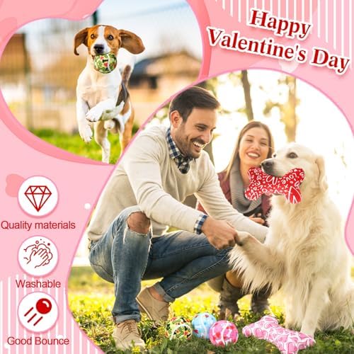 6 Pcs Valentine's Day Dog Toys Puppy Tennis Balls and Dog Squeaky Bone Toys Plush Interactive Pet Toys for Small Medium Large Dog Plush Chew Toys Puppy Training Toss Playing Gift - Image 5
