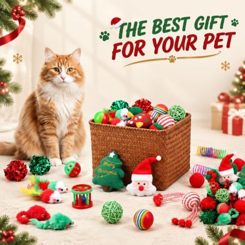 Foilswirl 150 Pcs Christmas Cat Toys Set, Red Green Indoor Kitten Toys - Image 2