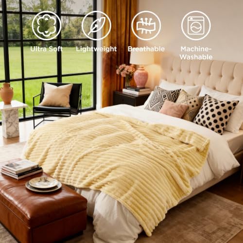 Bedsure Full Size Fleece Blankets for Bed Custard Yellow 84"x90" - Image 5