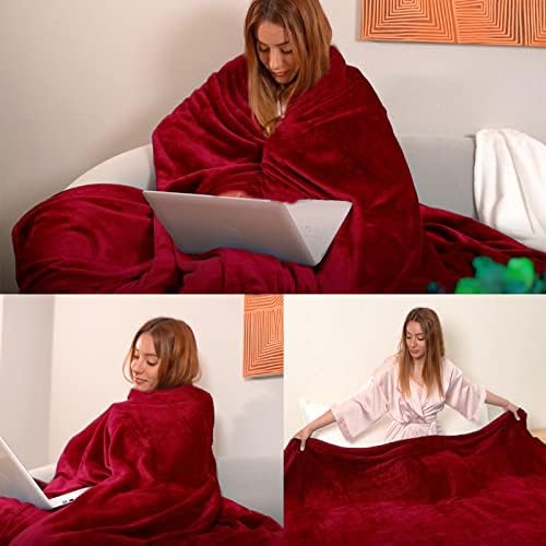 Red Fleece Plush Throw Blanket 108"x90"for Couch Sofa Fuzzy Cozy Flannel - Image 2
