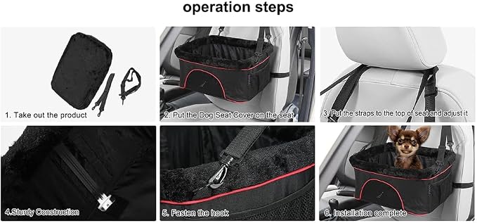 ROODO Dog Car Booster Seat with Safety Leash and Foldable Metal Frame for Small Pets up to 20 lbs Height-Adjustable Portable Puppy/Cat Car Seats with Plush Thick Cushion Mesh Window(Gray)