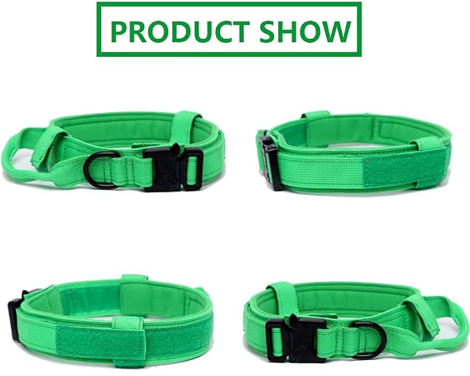 Tactical Dog Collar for Large Dogs with Control Handle,Bright Green,S | 1000D Heavy-Duty Nylon Fabric,Quick-Release Metal Buckle,Adjustable Fit,Soft-Padded Webbing,D-Ring,for Training & Hiking